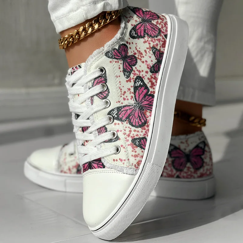 Women Sneakers Fashion Spring Summer Round Toe Flat Shoes Butterfly Embroidery Raw Hem Lace-up Sneakers
Women Sneakers Fashion Spring Summer Round Toe Flat Shoes Butterfly Embroidery Raw Hem Lace-up Sneakers