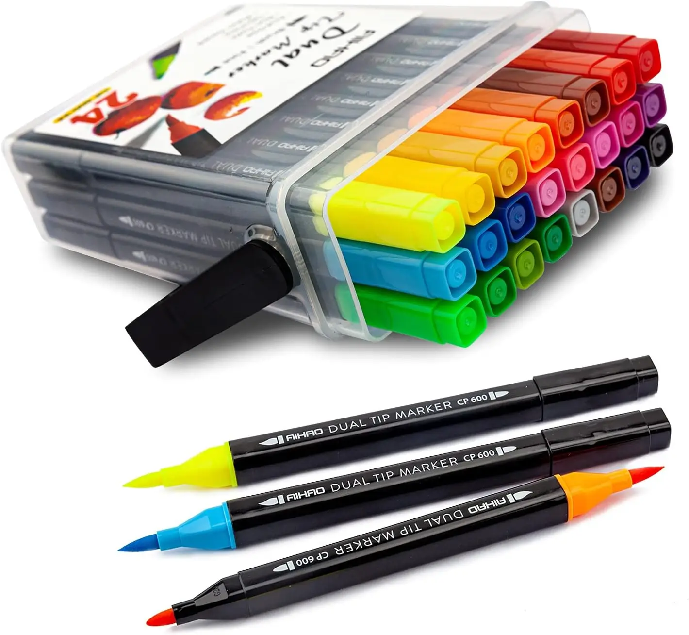 24 Washable Dual Tip Markers with Stand, Brush & Fine Tips for Kids Art
24 Washable Dual Tip Markers with Stand, Brush & Fine Tips for Kids Art