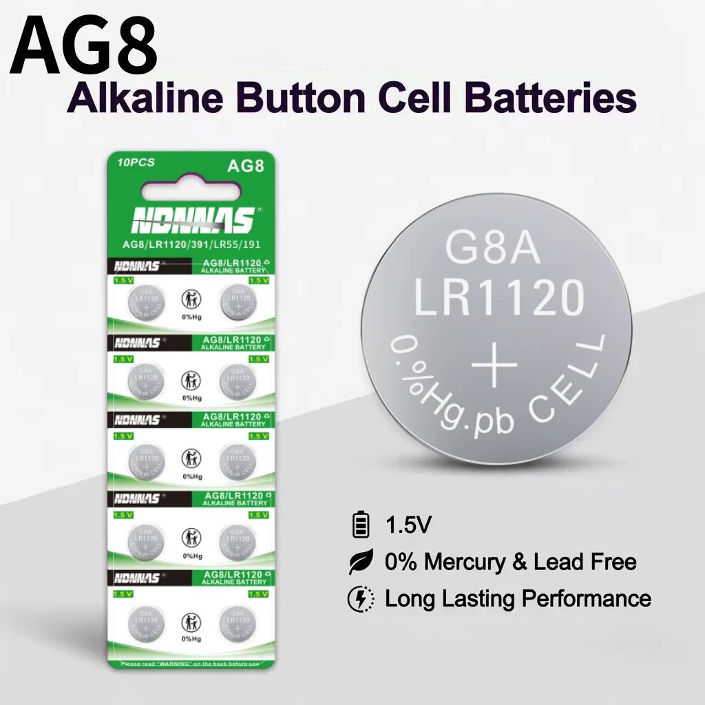 AG8 LR1120 391 LR55 191 1.5V Alkaline Button Cell Batteries 0% Hg Pb Free for Watch Calculator Toy Car Key Fob
AG8 LR1120 391 LR55 191 1.5V Alkaline Button Cell Batteries 0% Hg Pb Free for Watch Calculator Toy Car Key Fob