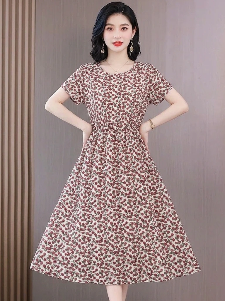 Floral Print Midi Dress Elegant Loose Fit Short Sleeve Mommy Style Slimming Waist Design for Middle-Aged And Elderly Women
Floral Print Midi Dress Elegant Loose Fit Short Sleeve Mommy Style Slimming Waist Design for Middle-Aged And Elderly Women