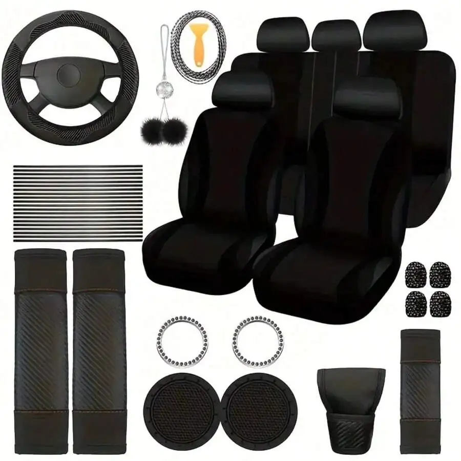 Luxury 45 Piece Car Seat Cover Set With Soft Pendant, Non Slip Steering Wheel Cover, Ventilated Edge Strip And Installation
Luxury 45 Piece Car Seat Cover Set With Soft Pendant, Non Slip Steering Wheel Cover, Ventilated Edge Strip And Installation