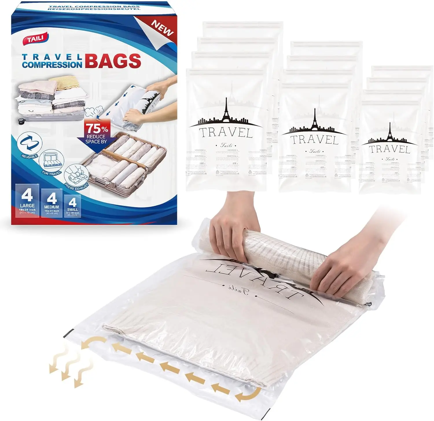 TAILI Travel Compression Bag Vacuum Bag for Storing Clothes Suitable for Luggage and Essential Cruise Clothing Vacum Storage Bag
TAILI Travel Compression Bag Vacuum Bag for Storing Clothes Suitable for Luggage and Essential Cruise Clothing Vacum Storage Bag