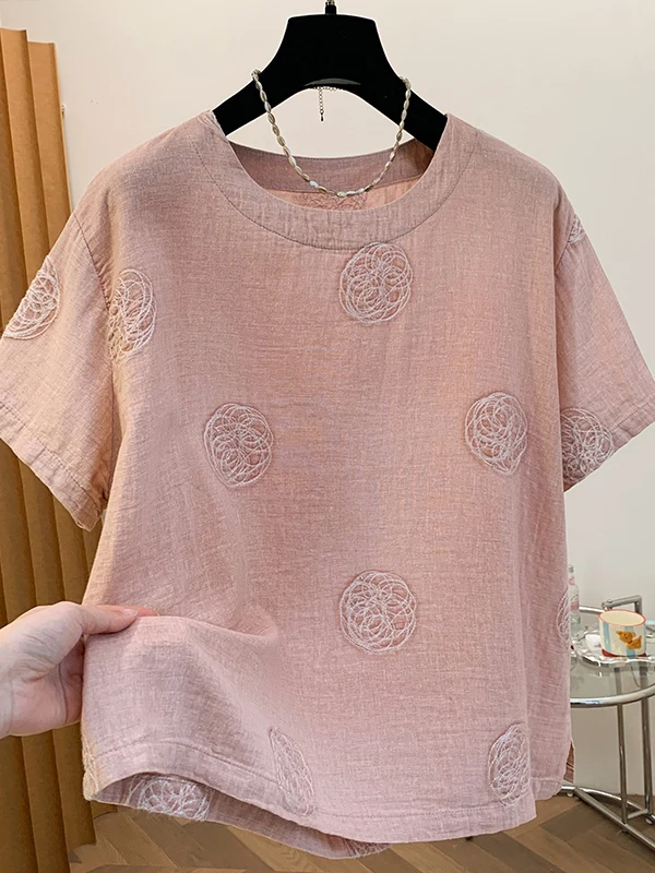 Retro Embroidered Cotton Linen Short Sleeve T-Shirt Women Summer Unique Design Casual Slimming Overhead Shirt Top
Retro Embroidered Cotton Linen Short Sleeve T-Shirt Women Summer Unique Design Casual Slimming Overhead Shirt Top