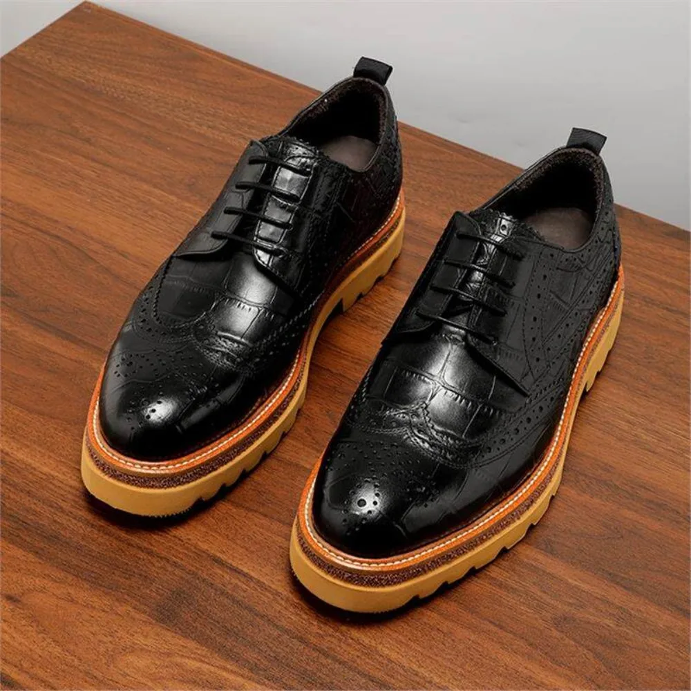 Fashion Men Genuine Leather Brogue Derby Shoes Thick Sole Height Increasing Formal Business Leather Shoes For Wedding
Fashion Men Genuine Leather Brogue Derby Shoes Thick Sole Height Increasing Formal Business Leather Shoes For Wedding
