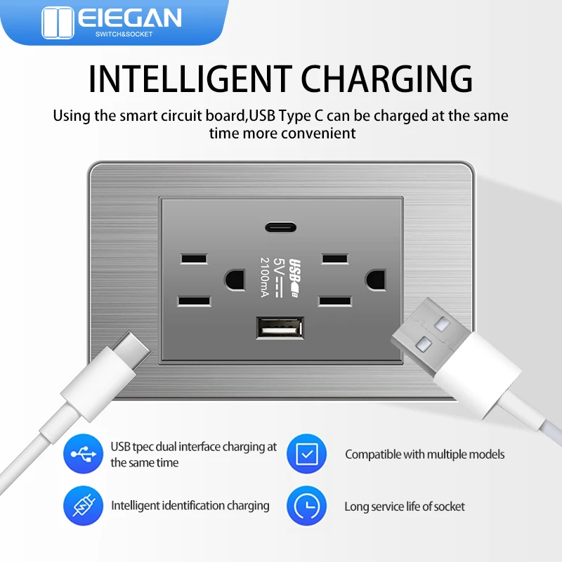 ELEGAN Stainless Steel Panel US TH Standard Sockets USB Wall Smart Home Appliance Plug Adapter USB Type-c 3.1A Fast Charging
ELEGAN Stainless Steel Panel US TH Standard Sockets USB Wall Smart Home Appliance Plug Adapter USB Type-c 3.1A Fast Charging