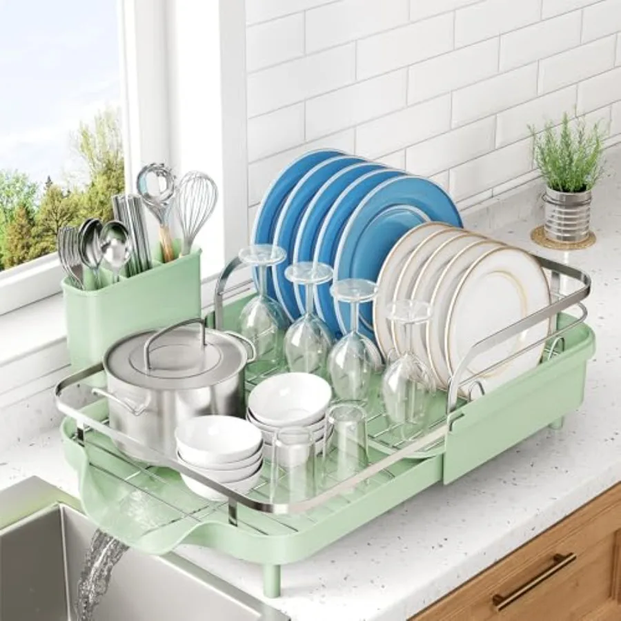 Dish Drying Rack, Expandable Dish Rack for Kitchen Counter, Stainless Steel Dish Drainer with Drainboard Set and Utensil Holder
Dish Drying Rack, Expandable Dish Rack for Kitchen Counter, Stainless Steel Dish Drainer with Drainboard Set and Utensil Holder