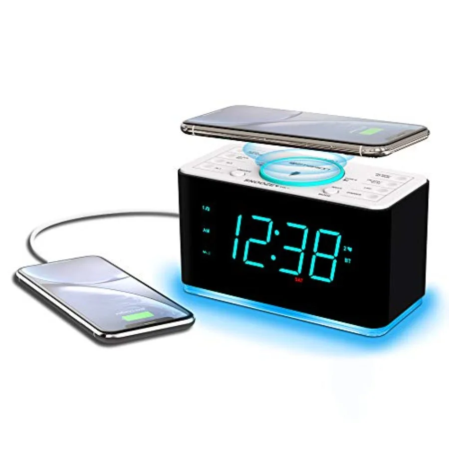 Smartset 15Watt Ultra Fast Wireless Charging Dual Alarm Clock Radio with Bluetooth Speaker, USB Charger, Cyan LED Night Light a
Smartset 15Watt Ultra Fast Wireless Charging Dual Alarm Clock Radio with Bluetooth Speaker, USB Charger, Cyan LED Night Light a