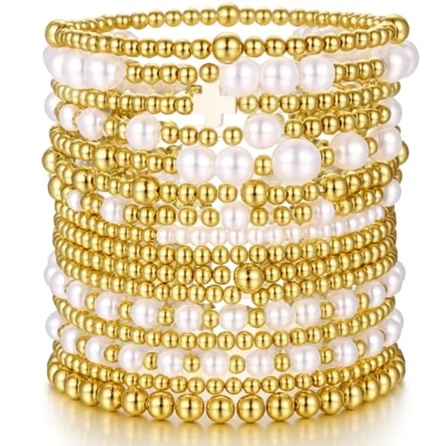 16 PCS Gold Bead Pearl Bracelet for Women, Gold Plated Beaded Strand Bead Ball Bracelets stack Adjustable Jewelry Set for Gifts
16 PCS Gold Bead Pearl Bracelet for Women, Gold Plated Beaded Strand Bead Ball Bracelets stack Adjustable Jewelry Set for Gifts