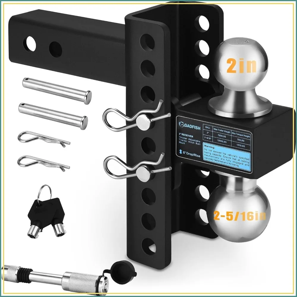 Adjustable Trailer Hitch 2" Receiver, 12,000 lbs GTW, 6" Rise/Drop, Dual Balls 2" & 2-5/16" - Heavy Duty for Truck RV Motorcycle, Anti-Theft
Adjustable Trailer Hitch 2" Receiver, 12,000 lbs GTW, 6" Rise/Drop, Dual Balls 2" & 2-5/16" - Heavy Duty for Truck RV Motorcycle, Anti-Theft