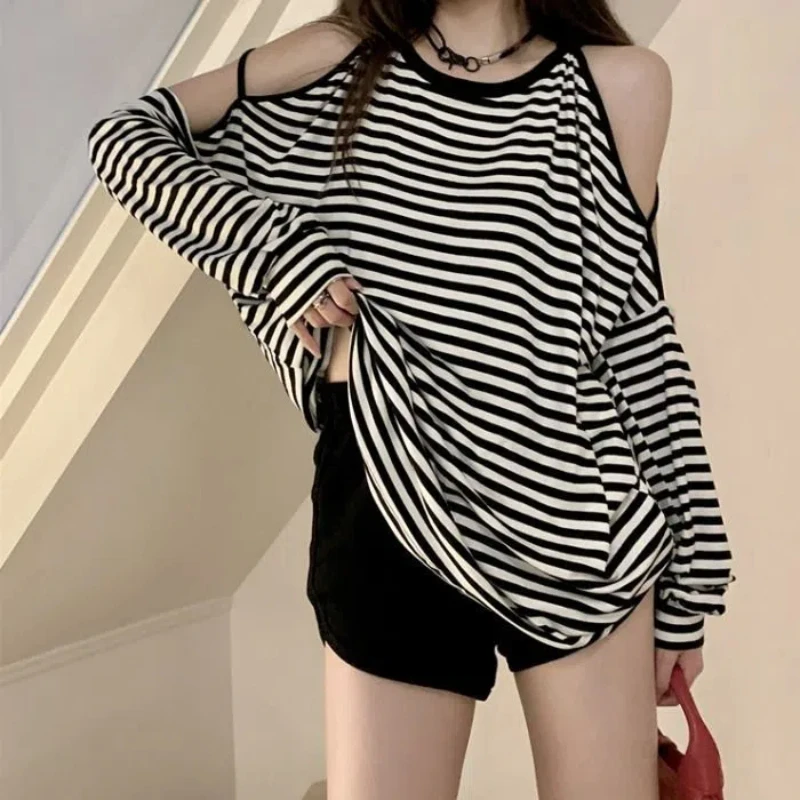 Korean Sweet Off Shoulder Long Sleeve Tops Summer New Striped Hollow Out Loose Youth Sexy T Shirts Fashion Casual Women Clothing
Korean Sweet Off Shoulder Long Sleeve Tops Summer New Striped Hollow Out Loose Youth Sexy T Shirts Fashion Casual Women Clothing
