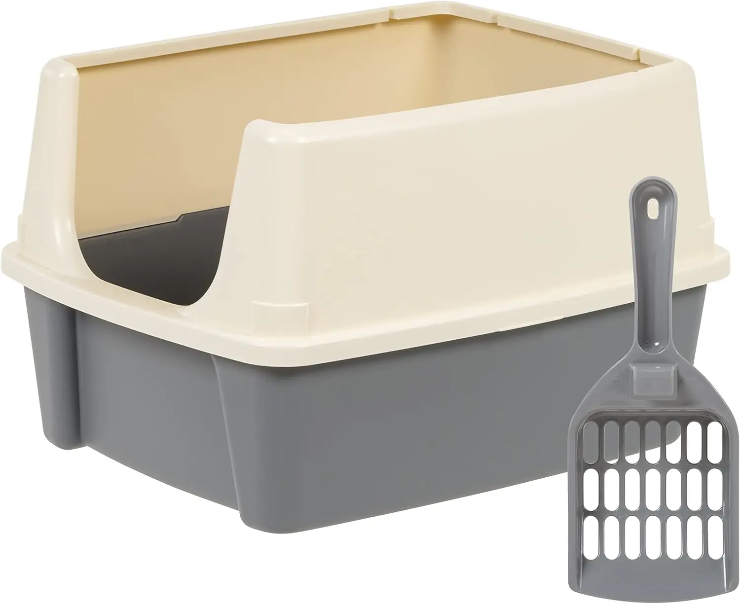 Large Cat Litter Box with High Sides, Open Top for Easy Access, Includes Scoop with Storage, 19" X 15" X 11.75", Grey/Beige
Large Cat Litter Box with High Sides, Open Top for Easy Access, Includes Scoop with Storage, 19" X 15" X 11.75", Grey/Beige