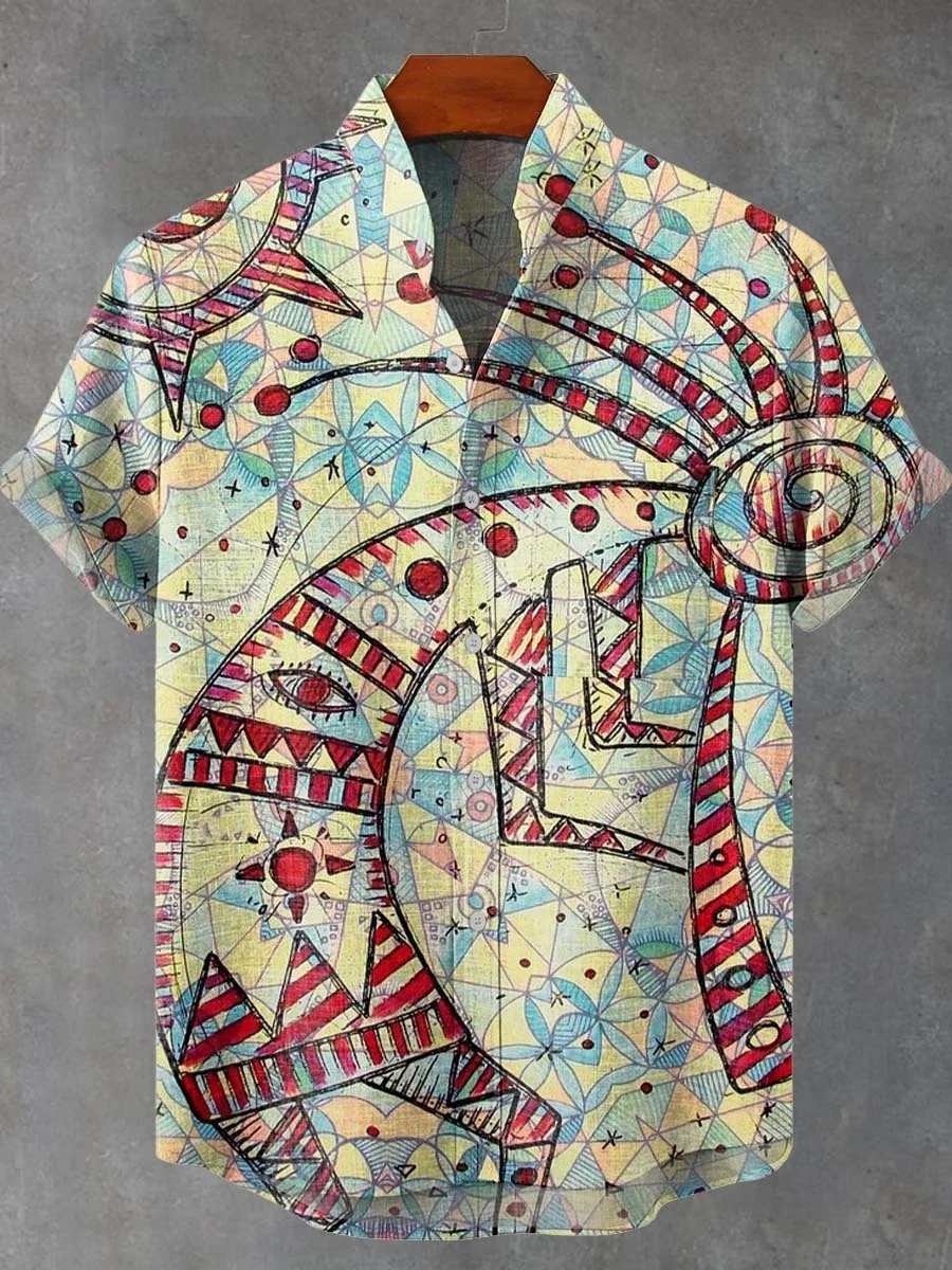 New men's retro art shirt, abstract geometric retro print casual linen short-sleeved shirt, beach vacation men's wear
New men's retro art shirt, abstract geometric retro print casual linen short-sleeved shirt, beach vacation men's wear