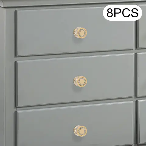 8 Pack Cabinet Knobs Crystal Drawer Handles 0.8x1.18 Inch Gold Square Round for Cupboard Wardrobe Dresser Kitchen Bathroom