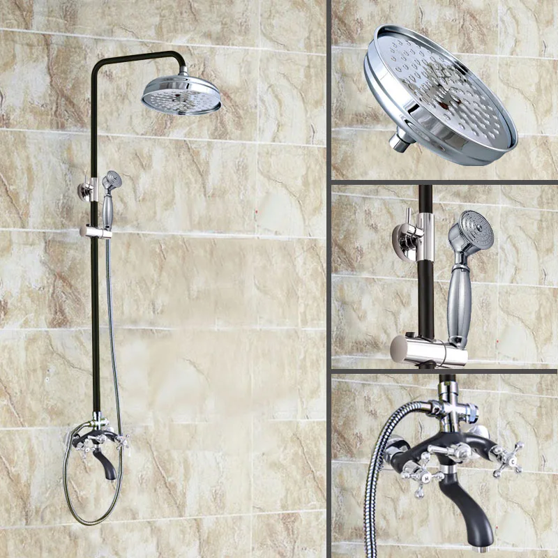 Black Oil Rubbed Bronze Chrome Wall Mounted Bathroom Dual Handles 8" Inch Rain Shower Head Faucet Set Bathtub Mixer Tap ahg702
Black Oil Rubbed Bronze Chrome Wall Mounted Bathroom Dual Handles 8" Inch Rain Shower Head Faucet Set Bathtub Mixer Tap ahg702