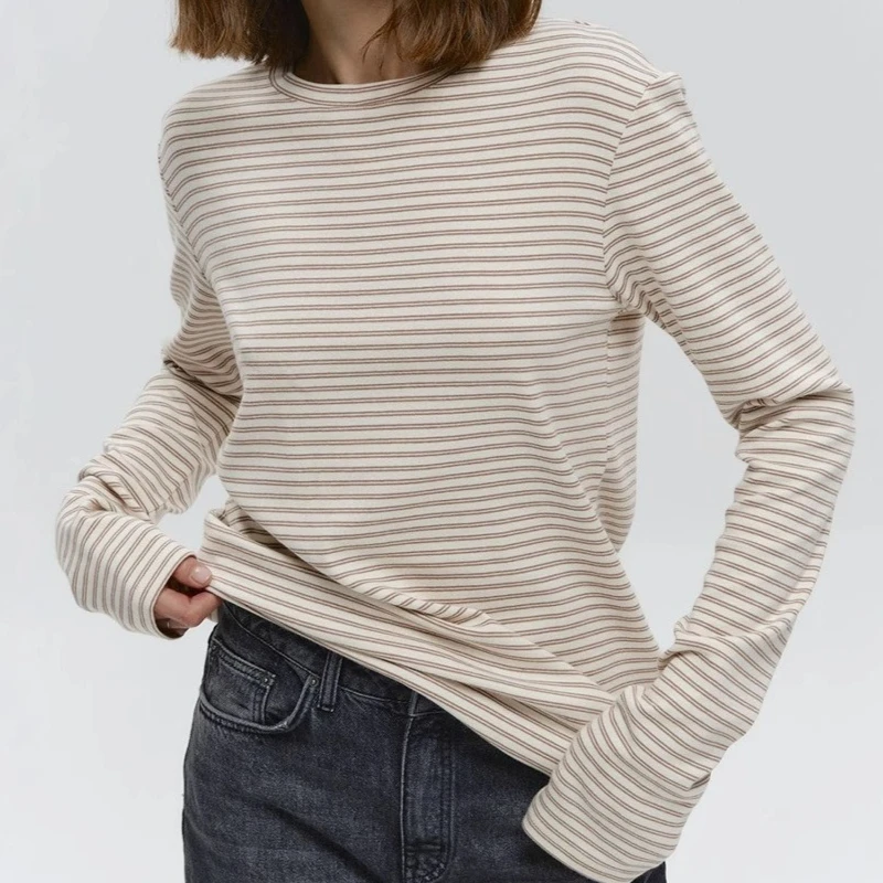 2025 Autumn New Women's Cotton Striped Long Sleeve T Shirt Casual Office Simple Round Neck Pullover
2025 Autumn New Women's Cotton Striped Long Sleeve T Shirt Casual Office Simple Round Neck Pullover