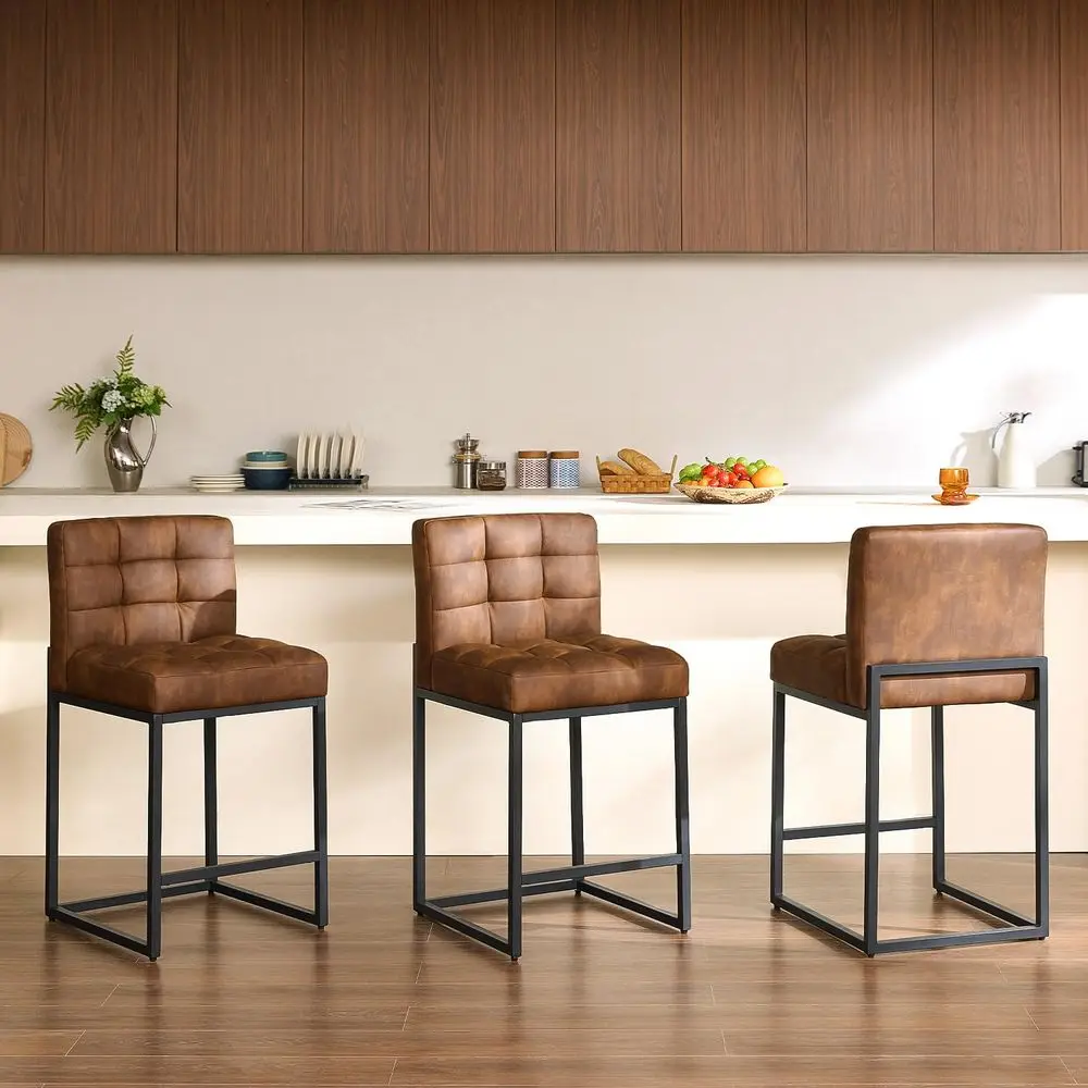 Modern Counter Height Bar Stools Set of 3,25 Coffee Faux Leather Barstools with Back Sturdy Metal Legs, Checkered Wiring Thick
Modern Counter Height Bar Stools Set of 3,25 Coffee Faux Leather Barstools with Back Sturdy Metal Legs, Checkered Wiring Thick