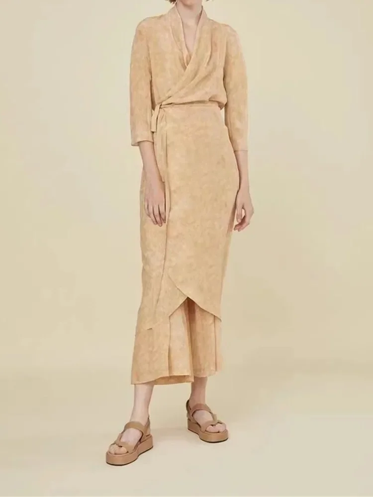 Women's Midi Dress 2024 New Spring Silk Wrap Smudge V-Neck Irregular One Piece Side Tie Slim High Street Robe
Women's Midi Dress 2024 New Spring Silk Wrap Smudge V-Neck Irregular One Piece Side Tie Slim High Street Robe