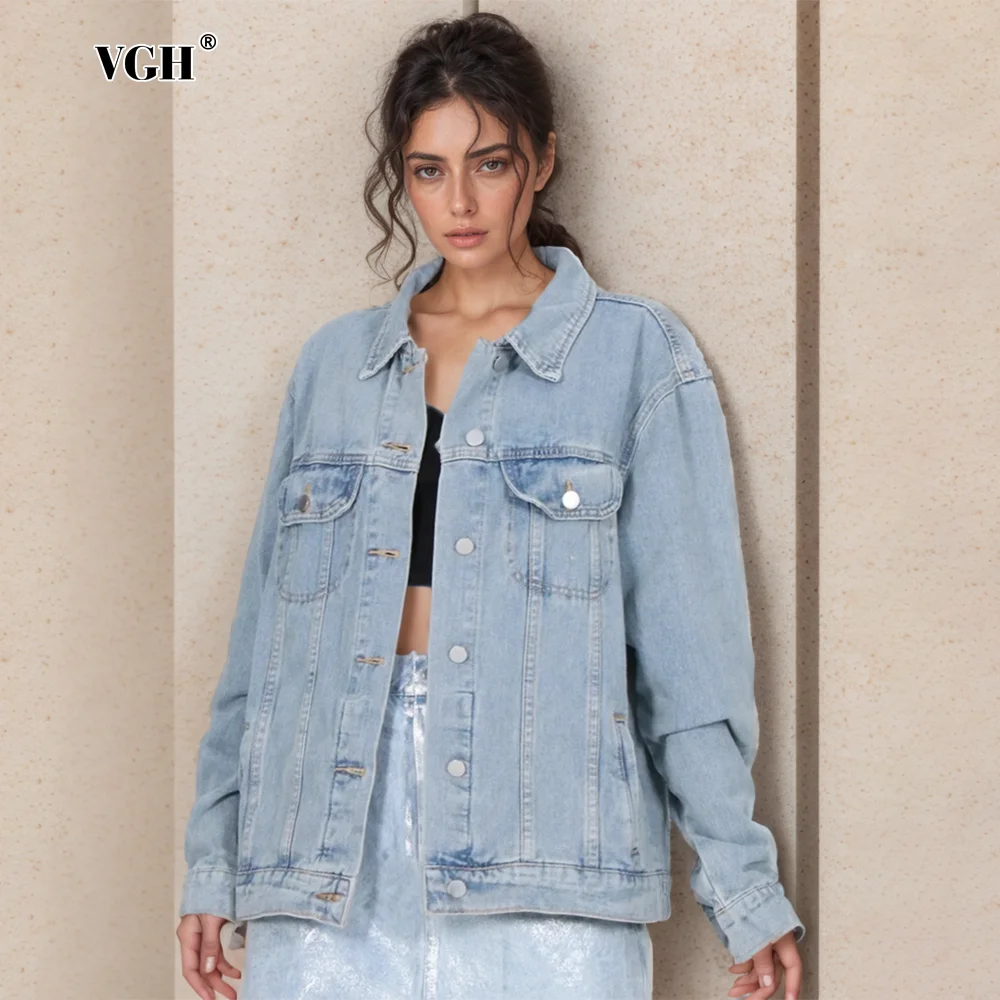 VGH Casual Denim Jackets For Women Lapel Long Sleeve Spliced Single Breasted Minimalist Soild Coats Female Fashion Clothing New
VGH Casual Denim Jackets For Women Lapel Long Sleeve Spliced Single Breasted Minimalist Soild Coats Female Fashion Clothing New