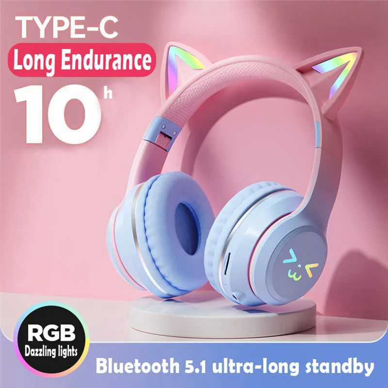 Wireless Headphones RGB Cute Cats Girls Kid Gift Headset with Microphone Music Gaming Headsets Control Lights Earphone E
Wireless Headphones RGB Cute Cats Girls Kid Gift Headset with Microphone Music Gaming Headsets Control Lights Earphone E