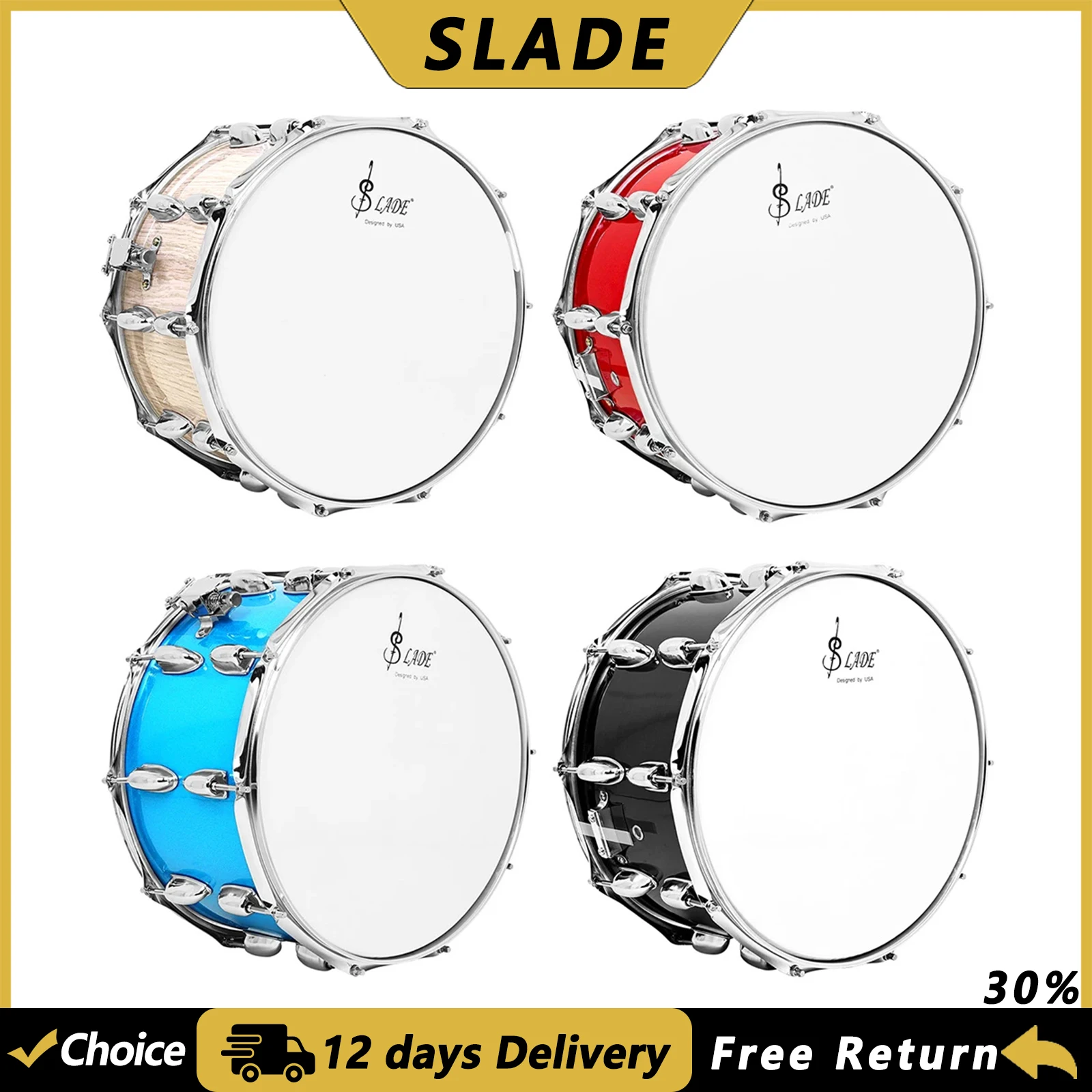 SLADE 14 Inch Snare Drum Solid Wood Multi-Color Available Snare Drum Set Performance beginner Percussion Instrument With Parts
SLADE 14 Inch Snare Drum Solid Wood Multi-Color Available Snare Drum Set Performance beginner Percussion Instrument With Parts