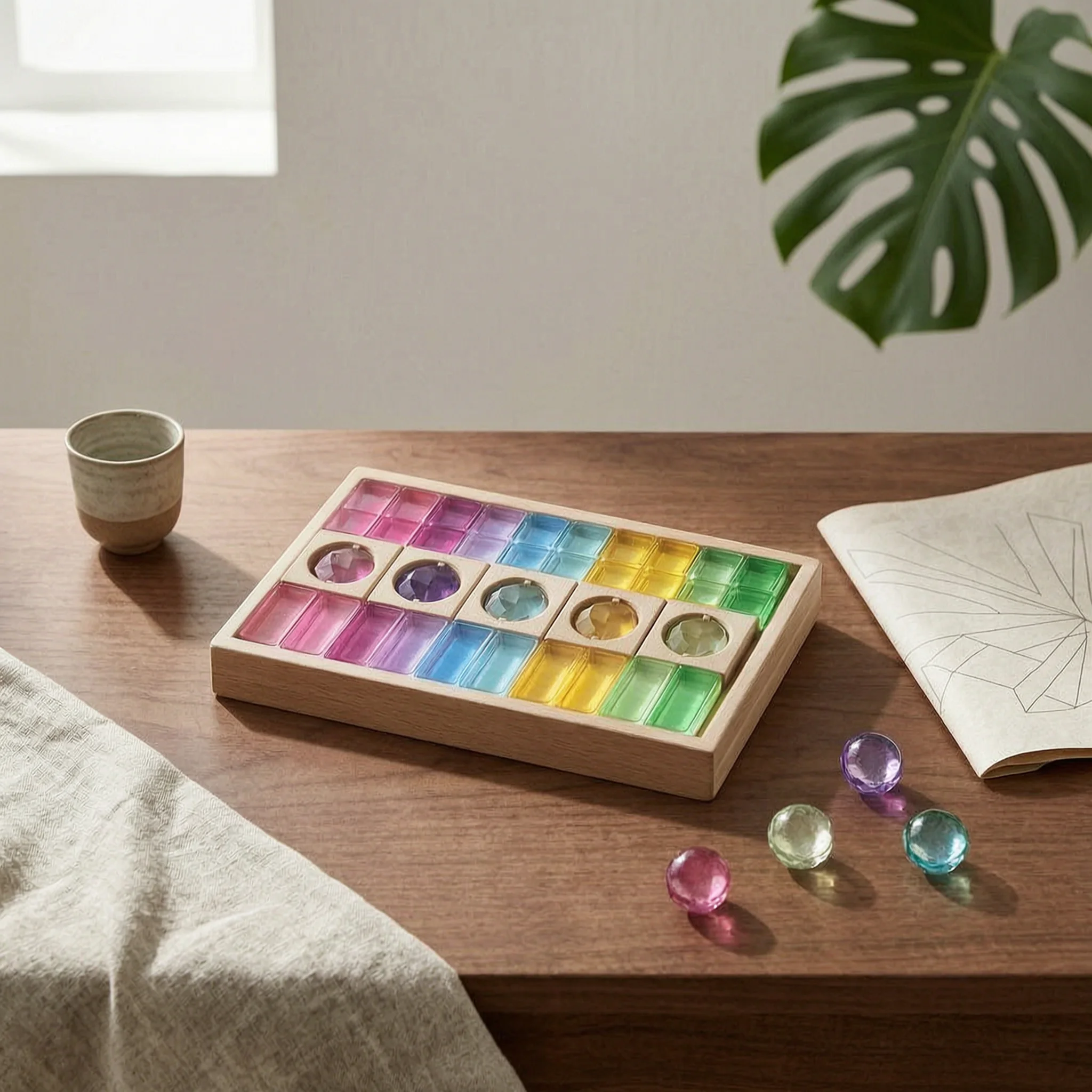 Acrylic Gemstone Building Block Toy Colored Wood Frame Block Tray Rainbow Acrylic Blocks Sensory Learning Kids Play Item
Acrylic Gemstone Building Block Toy Colored Wood Frame Block Tray Rainbow Acrylic Blocks Sensory Learning Kids Play Item