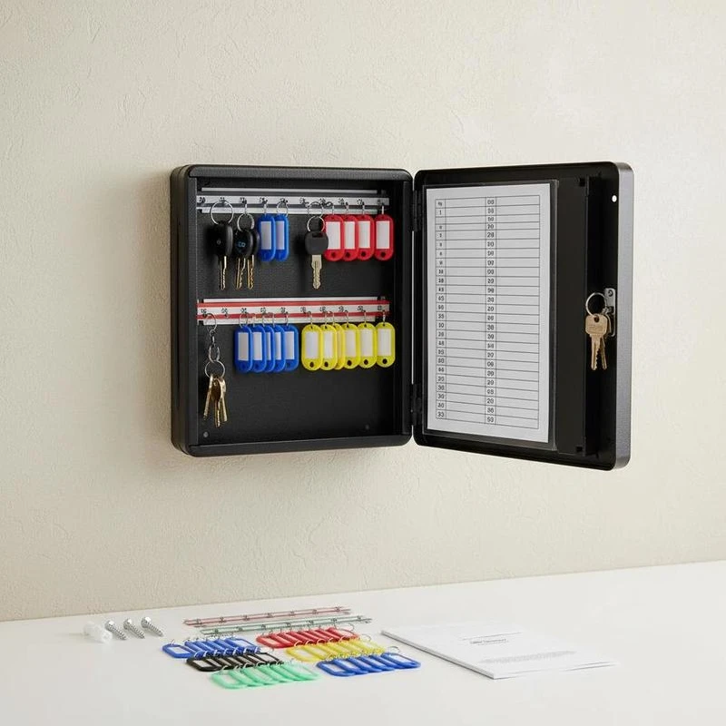 48-Slot Secure Key Locker 300x240x75mm For School Office Hotel, Resettable Code Entry Keypad Lock Management System Steel Enclosure Adjustable Hanging Rails 48 Identification Tags Record Log Sheet
48-Slot Secure Key Locker 300x240x75mm For School Office Hotel, Resettable Code Entry Keypad Lock Management System Steel Enclosure Adjustable Hanging Rails 48 Identification Tags Record Log Sheet