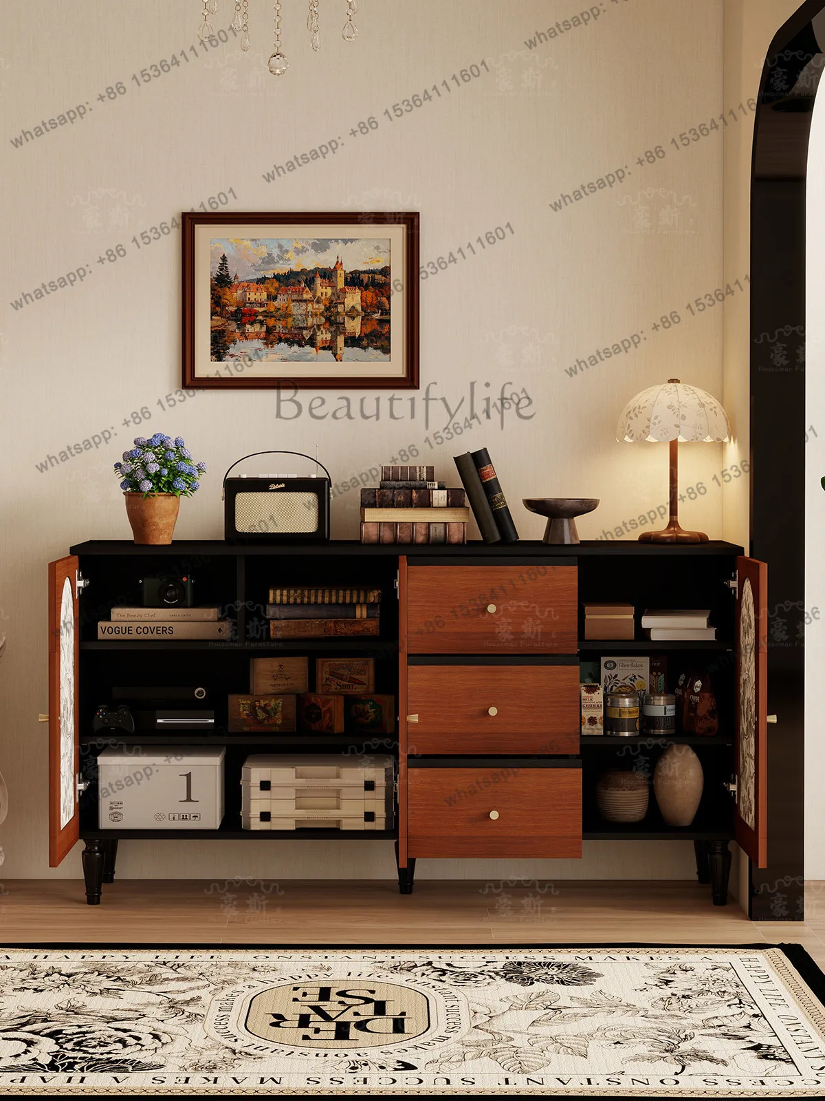 Medieval solid wood dining side cabinet, living room storage, household wall locker
Medieval solid wood dining side cabinet, living room storage, household wall locker