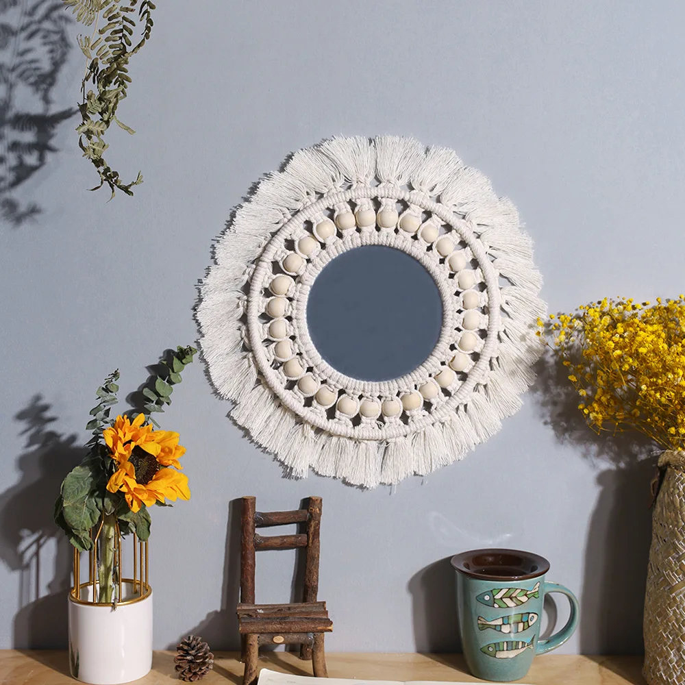 Woven Tapestry Decorative Mirror Home Wooden Beads Tassel Tapestry Wall Decorative Bohemian Hand-woven Round Cosmetic Mirror
Woven Tapestry Decorative Mirror Home Wooden Beads Tassel Tapestry Wall Decorative Bohemian Hand-woven Round Cosmetic Mirror