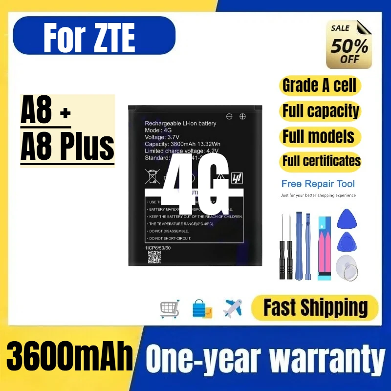 4G for ZTE A8 +/A8 Plus Mobile Phone Battery High Quality High Capacity Battery Replacement Bateria Grade A Cell with Tools
4G for ZTE A8 +/A8 Plus Mobile Phone Battery High Quality High Capacity Battery Replacement Bateria Grade A Cell with Tools