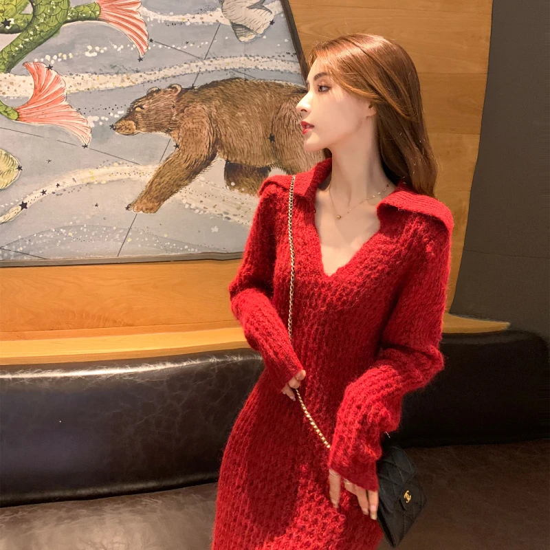 Red Knitted Dress for Women's Autumn and Winter New Styleslim Fit Bottom Layer Inner Layer Chinese New Year Sweater Long Skirt
Red Knitted Dress for Women's Autumn and Winter New Styleslim Fit Bottom Layer Inner Layer Chinese New Year Sweater Long Skirt