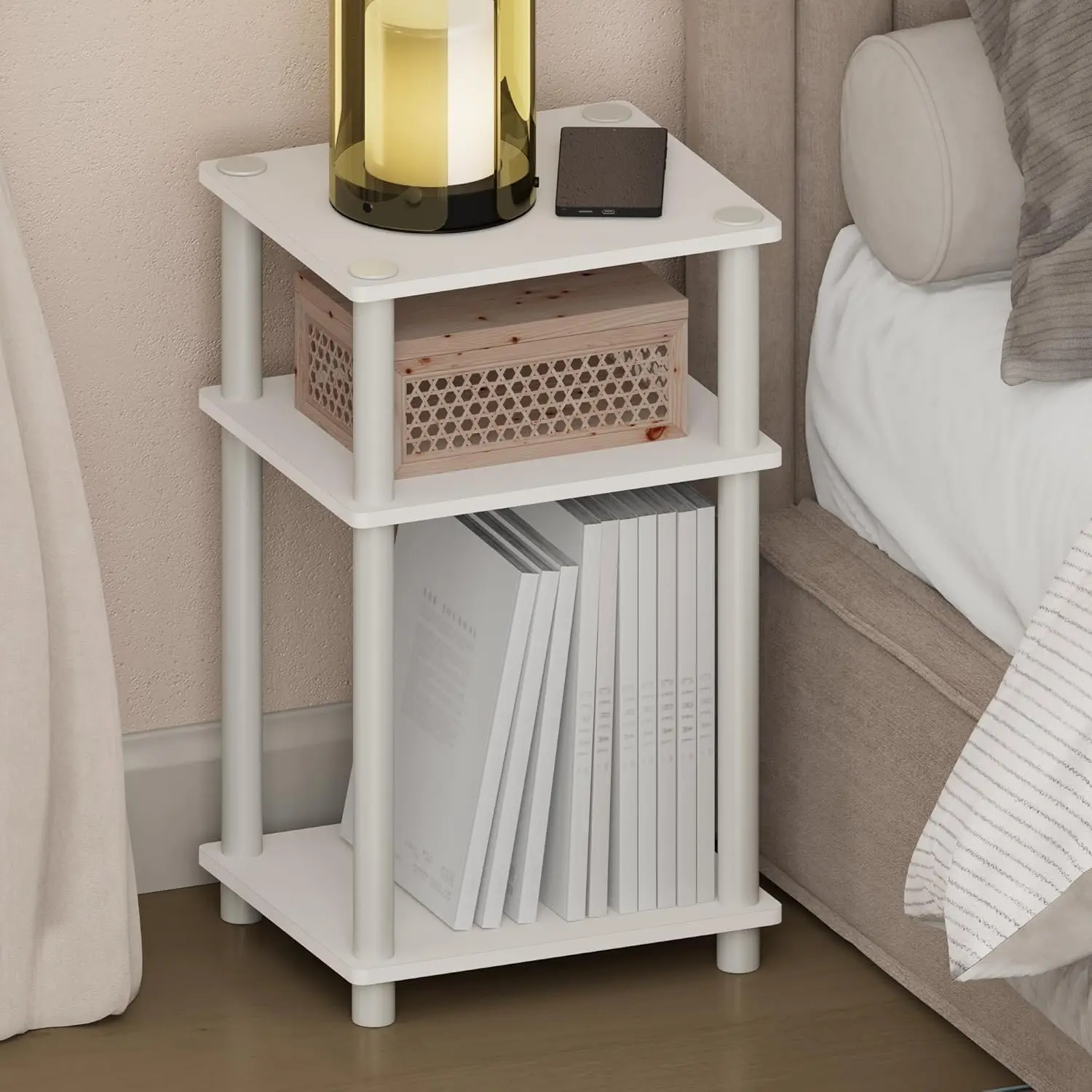 3-Tier Open Nightstand, 11.5x13.4x22.8 inches, White, Holds up to 60 lbs
3-Tier Open Nightstand, 11.5x13.4x22.8 inches, White, Holds up to 60 lbs