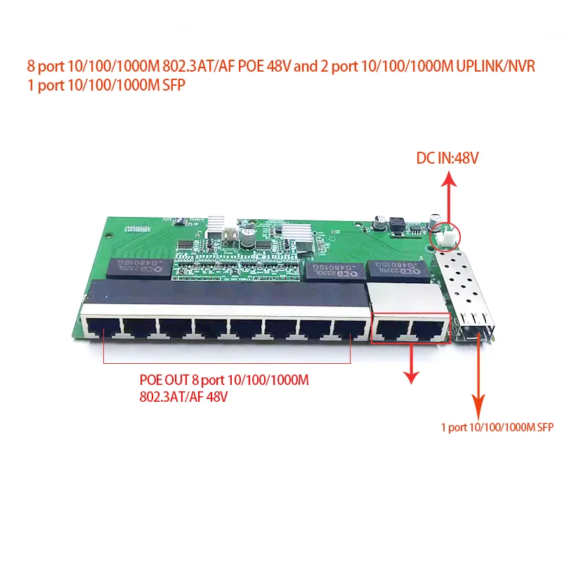 8port 1000M 802.3AT/AF POE 48V With 2port 1000M UPLINK/NVR and 1port SFP switch module
8port 1000M 802.3AT/AF POE 48V With 2port 1000M UPLINK/NVR and 1port SFP switch module