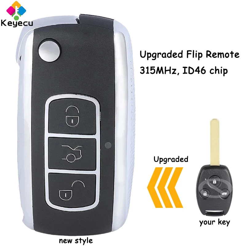 KEYECU Upgraded Folding Flip Remote Control Car Key With 3 Buttons 315MHz ID46 Chip Fob for Honda Civic 2004 2005 2006 2007 2008
KEYECU Upgraded Folding Flip Remote Control Car Key With 3 Buttons 315MHz ID46 Chip Fob for Honda Civic 2004 2005 2006 2007 2008