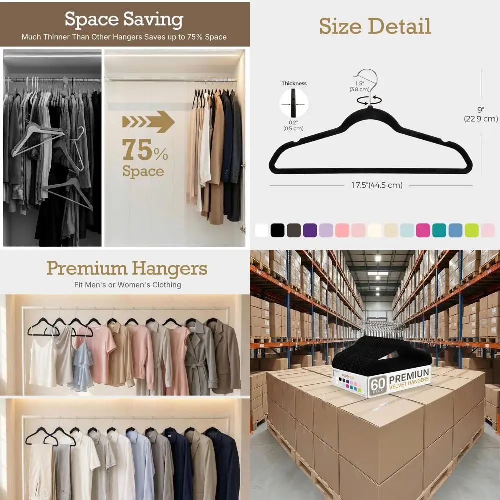Black Velvet Hangers 5280 Pack (88 Cases, 60P/Case) Pallet Package or Small Busin, Non Slip Clothes elt Hanger Heavy Duty or Coa
Black Velvet Hangers 5280 Pack (88 Cases, 60P/Case) Pallet Package or Small Busin, Non Slip Clothes elt Hanger Heavy Duty or Coa