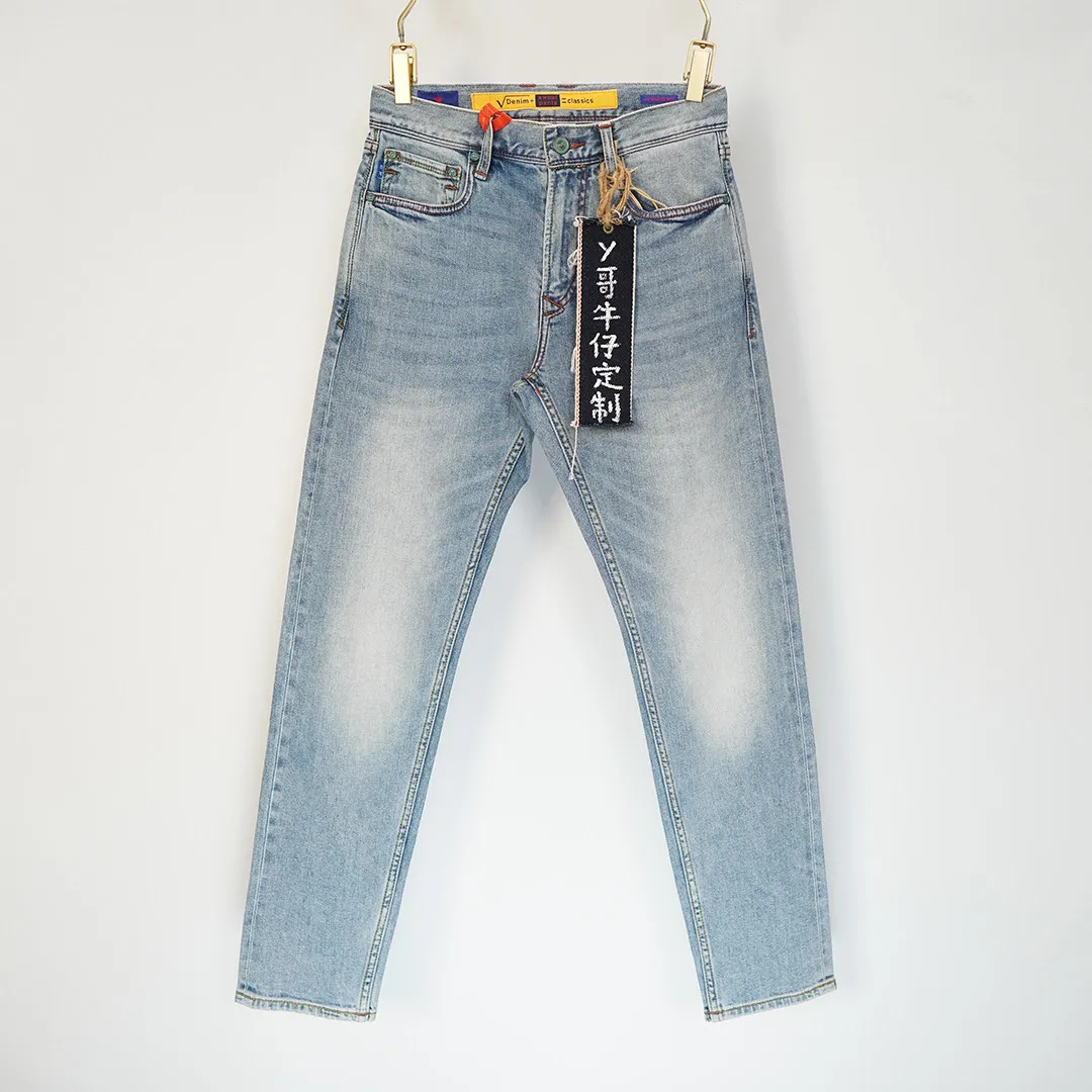 99% Cotton 10oz Selvedge Denim Jeans for Men Stretch Slim Fit Straight Light Blue Washed Lightweight Summer Tapered Pants 5KM
99% Cotton 10oz Selvedge Denim Jeans for Men Stretch Slim Fit Straight Light Blue Washed Lightweight Summer Tapered Pants 5KM