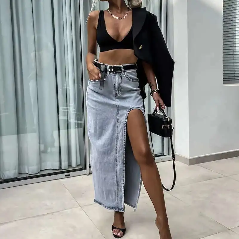 All-Match Solid Color Hip Wrap Long Fashion Waist Denim Skirt Summer Vintage Street Ladies Pocket High Split Skirts
All-Match Solid Color Hip Wrap Long Fashion Waist Denim Skirt Summer Vintage Street Ladies Pocket High Split Skirts