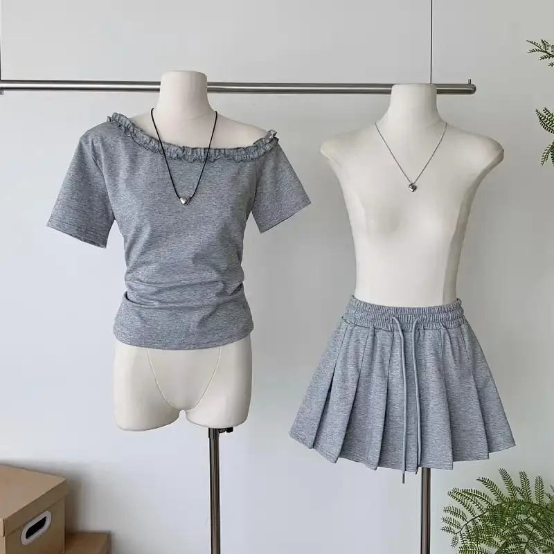 Women Ruffle Off Shoulder Ruched Drawstring Top High Waist Pleated Mini Skirt 2Pcs Casual Outfit Set
Women Ruffle Off Shoulder Ruched Drawstring Top High Waist Pleated Mini Skirt 2Pcs Casual Outfit Set