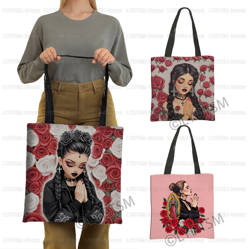 Готическая девушка с молитвенным принтом, сумка на плечо, женские модные сумки, повседневные сумки-тоут, розовые женские сумки для покупок большой вместимости
Готическая девушка с молитвенным принтом, сумка на плечо, женские модные сумки, повседневные сумки-тоут, розовые женские сумки для покупок большой вместимости
