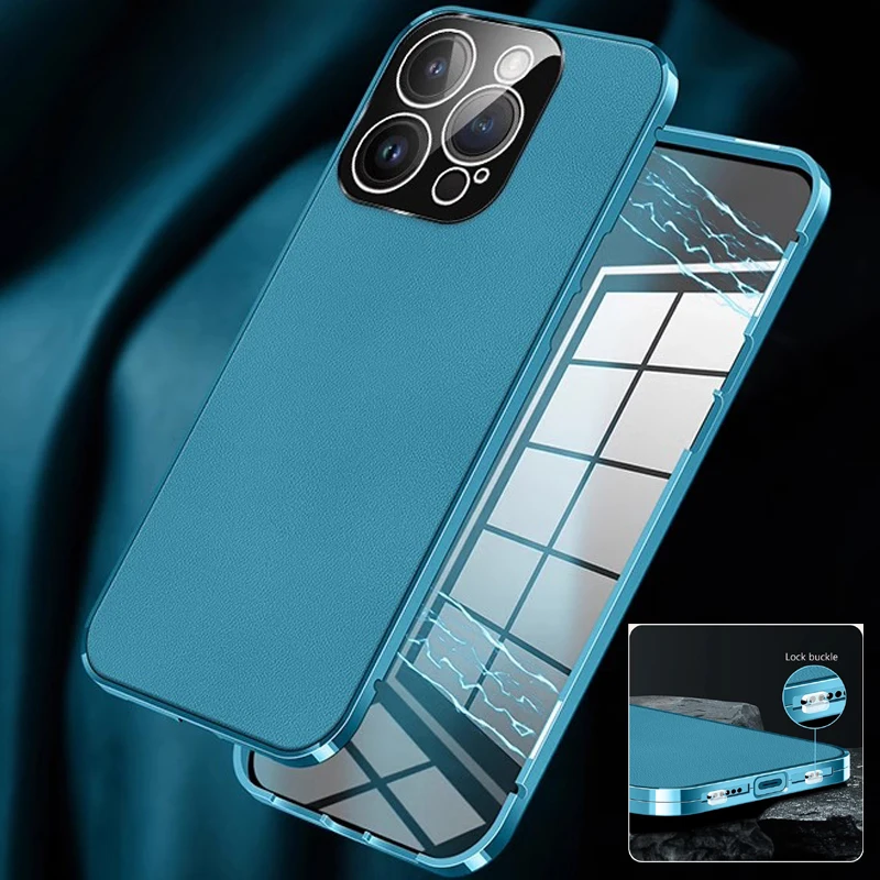 Tempered Glass Full Lens Protection Metal Magnetic Bumper Phone Case For IPhone 16 Plus 15 Pro Max Leather Back Cover Cases
Tempered Glass Full Lens Protection Metal Magnetic Bumper Phone Case For IPhone 16 Plus 15 Pro Max Leather Back Cover Cases