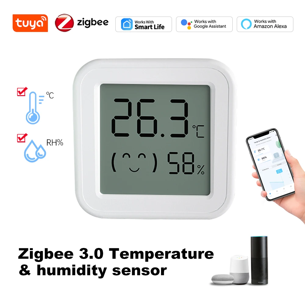 Zigbee умный датчик температуры и влажности Tuya Mini ЖК-цифровой дисплей с дистанционным управлением приложение термометр гигрометр Google Home 
Zigbee умный датчик температуры и влажности Tuya Mini ЖК-цифровой дисплей с дистанционным управлением приложение термометр гигрометр Google Home