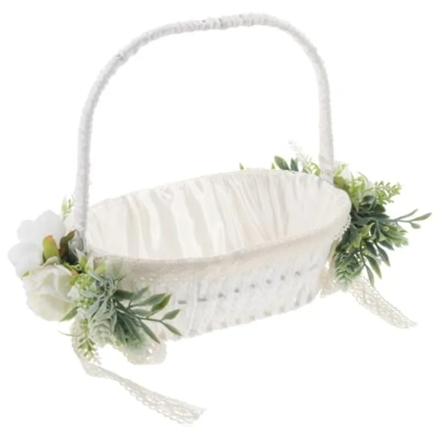 Ivory Wedding Flower Girl Basket, Handwoven Romantic Party Bridal Flower Basket with Elegant Handle
Ivory Wedding Flower Girl Basket, Handwoven Romantic Party Bridal Flower Basket with Elegant Handle