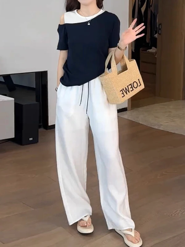 plus Size Knitwear Shoulder Bared Short Sleeve Loose Fit Women's Summer Slimming Versatile Fake Two-Piece Top Korean Style
plus Size Knitwear Shoulder Bared Short Sleeve Loose Fit Women's Summer Slimming Versatile Fake Two-Piece Top Korean Style