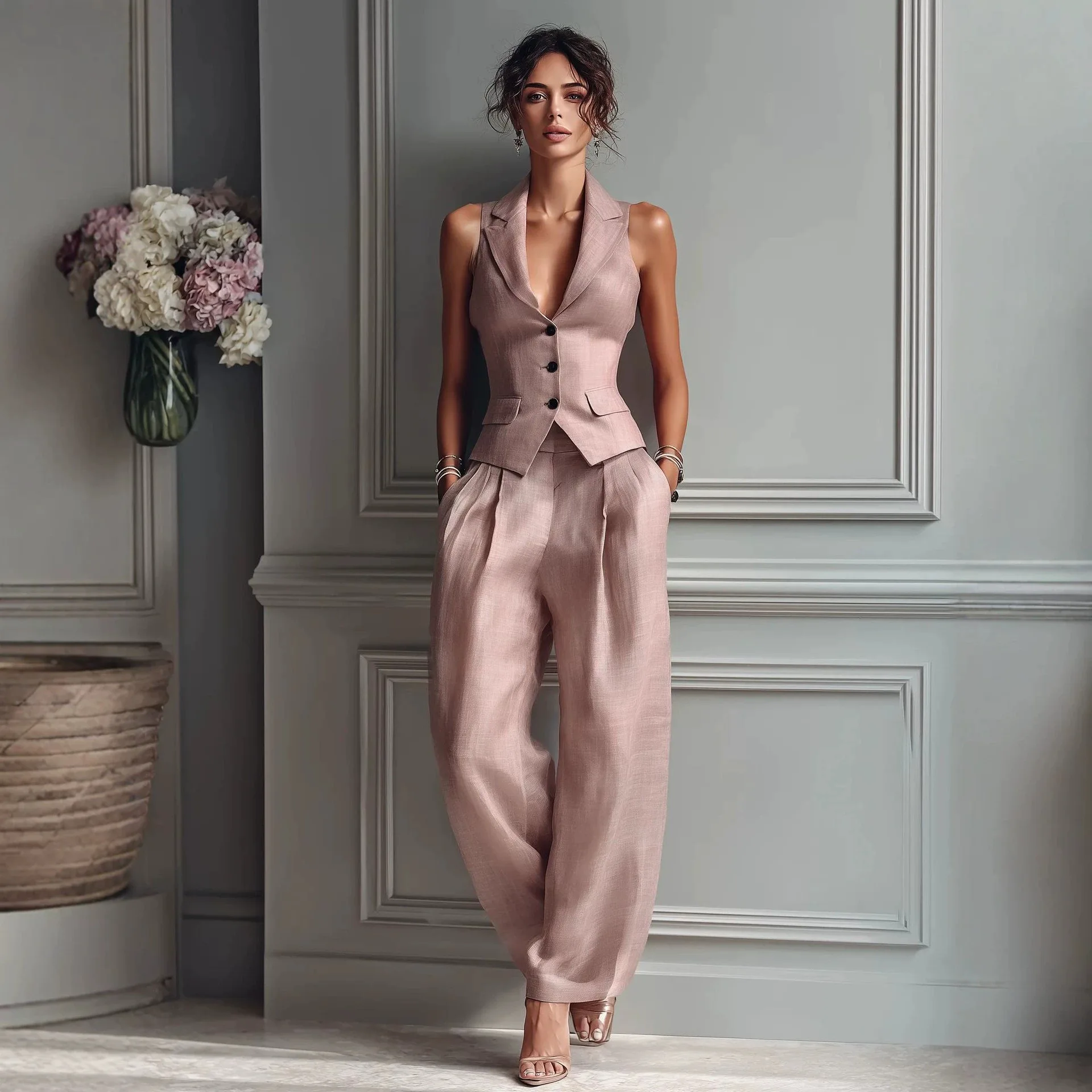 2026 Summer New Fashion Single-breasted Sleeveless Top + Trousers 2-piece Set Women's Slim Vest Suit Collar Trousers Office Suit
2026 Summer New Fashion Single-breasted Sleeveless Top + Trousers 2-piece Set Women's Slim Vest Suit Collar Trousers Office Suit