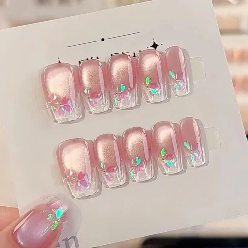 10Pcs Handmade Press on Nails Full Cover Shiny Cat Eye Butterfly Design Pink False Nails French Square Ballet Wearable Manicure
10Pcs Handmade Press on Nails Full Cover Shiny Cat Eye Butterfly Design Pink False Nails French Square Ballet Wearable Manicure