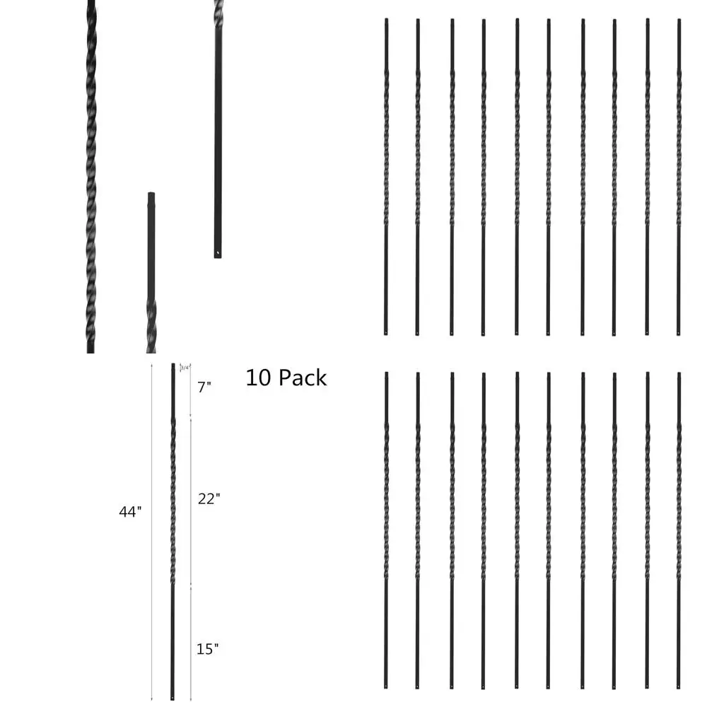 Set of 10 Satin Black Powder Coated Hollow Iron Balusters for Spiral Stair Railing, 1/2-inch Diameter
Set of 10 Satin Black Powder Coated Hollow Iron Balusters for Spiral Stair Railing, 1/2-inch Diameter