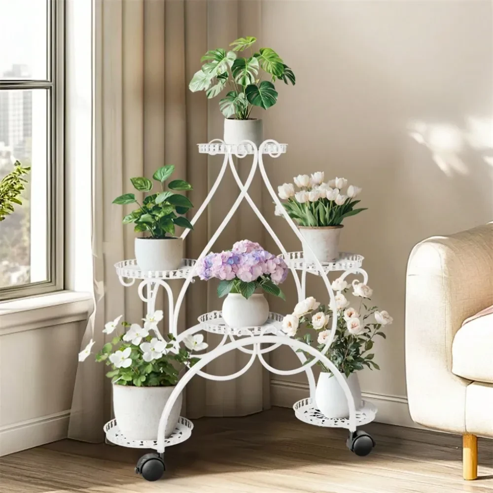 6 Potted Metal Plant Stand Heart Shape White Flower Pots Rack Holder With Wheels For Patio, Porches, Balcony, Garden
6 Potted Metal Plant Stand Heart Shape White Flower Pots Rack Holder With Wheels For Patio, Porches, Balcony, Garden