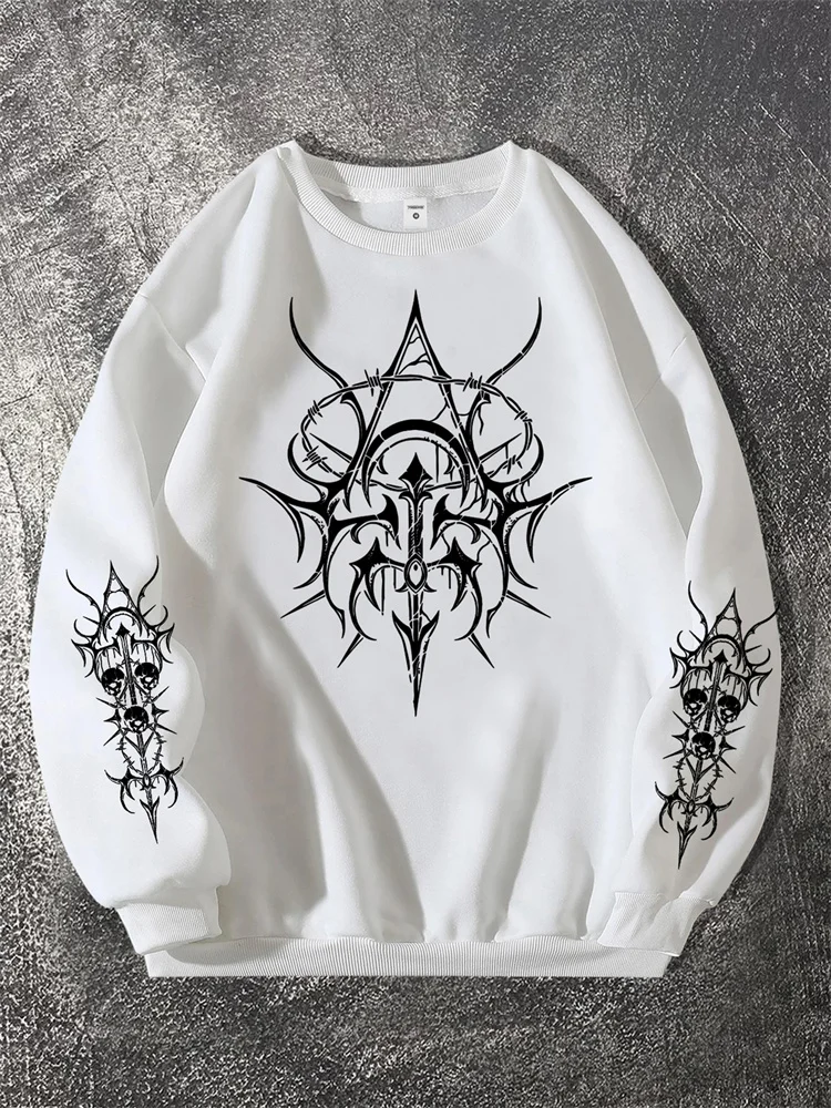 Men's Dark Fantasy Pattern Round Neck Sweatshirt Gothic Letters and Chest Spike Print Loose Pullover for Spring and Autumn M-5XL
Men's Dark Fantasy Pattern Round Neck Sweatshirt Gothic Letters and Chest Spike Print Loose Pullover for Spring and Autumn M-5XL