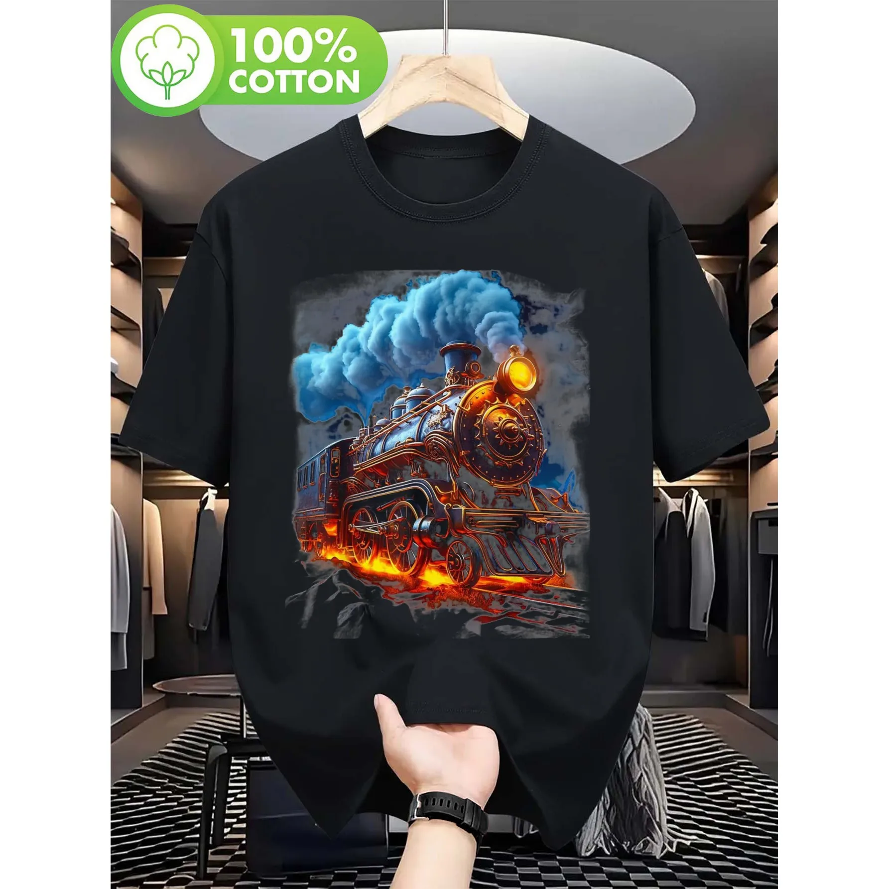 Steam Train Graphic Tee Retro Locomotive Print Breathable Cotton Short Sleeve T-Shirt for Train Lovers
Steam Train Graphic Tee Retro Locomotive Print Breathable Cotton Short Sleeve T-Shirt for Train Lovers