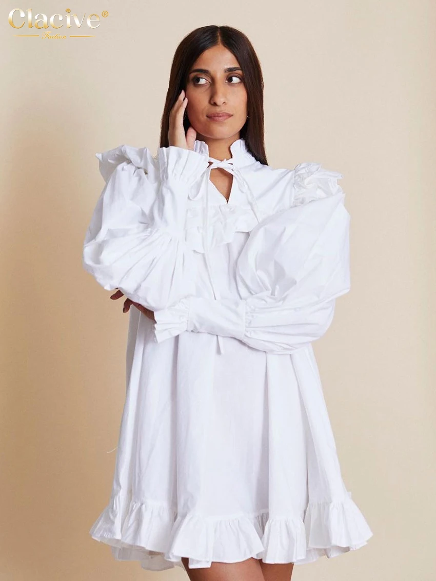 Clacive Casual Loose White Dress Ladies Fashion Stand Collar Long Sleeve Mini Dress Elegant Classic Pleated Dresses For Women
Clacive Casual Loose White Dress Ladies Fashion Stand Collar Long Sleeve Mini Dress Elegant Classic Pleated Dresses For Women