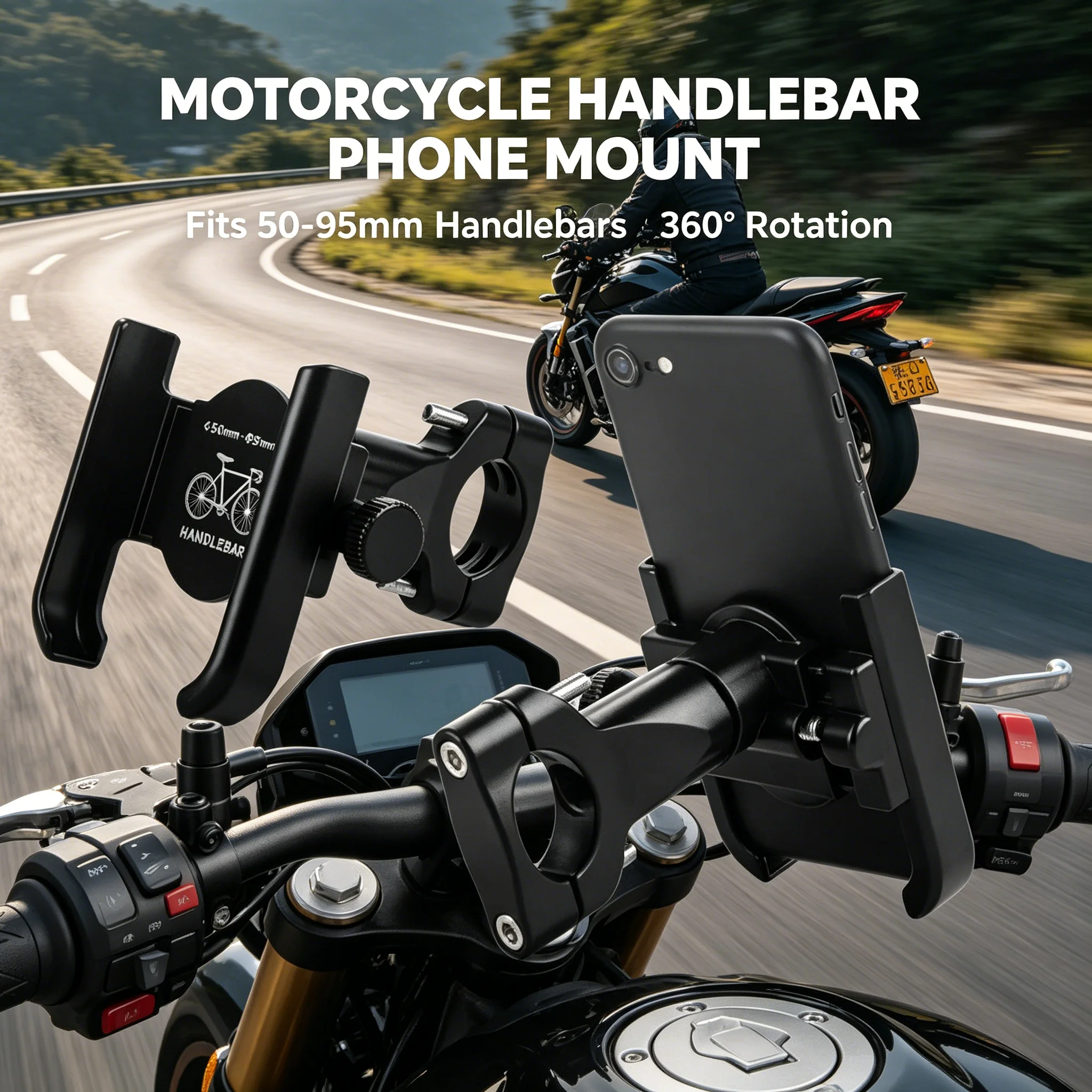 Motorcycle Bicycle Phone Mount Handlebar AND Rearview Mirror Bracket 360° Rotation Anti-Slip Shockproof Road bike Phones Holder
Motorcycle Bicycle Phone Mount Handlebar AND Rearview Mirror Bracket 360° Rotation Anti-Slip Shockproof Road bike Phones Holder